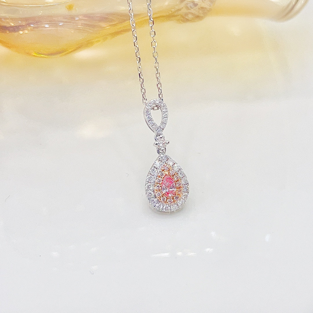 18K Pink Diamond Waterdrop Hollow Buckle Necklace - Exquisite Jewelry - Pink Diamond Necklace