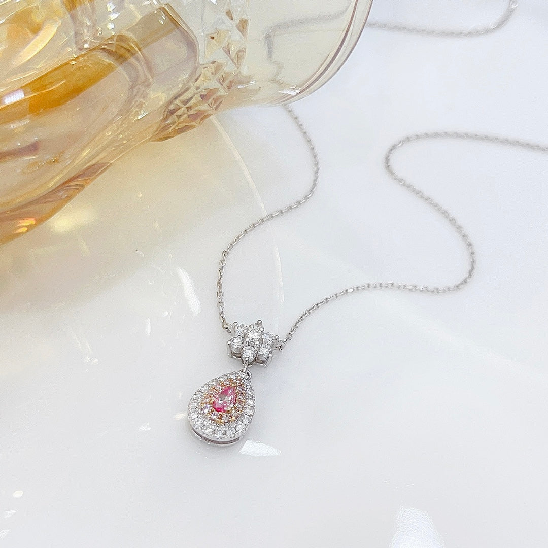 18K Pink Diamond Waterdrop Petal Necklace - Exquisite Jewelry Piece - Pink Diamond Necklace