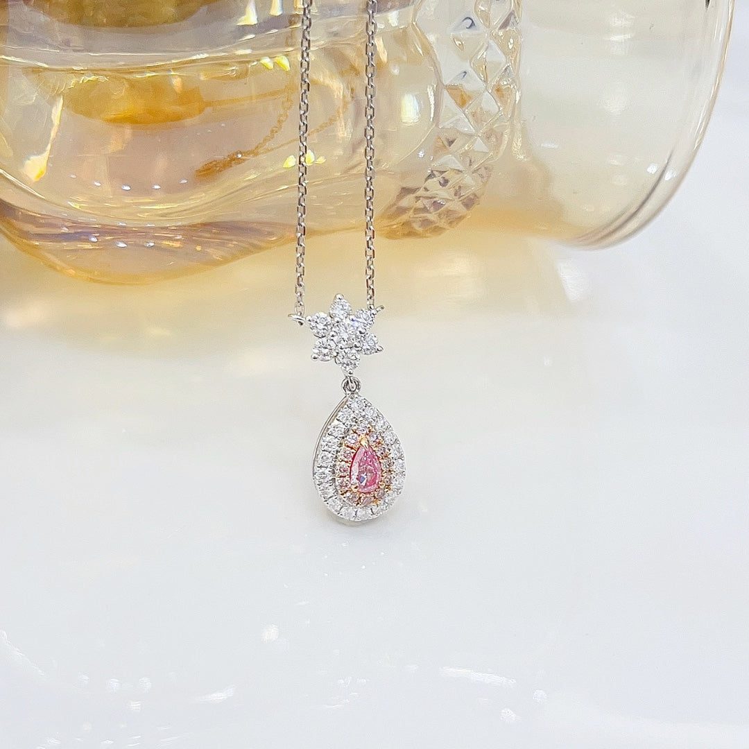 18K Pink Diamond Waterdrop Petal Necklace - Exquisite Jewelry Piece - Pink Diamond Necklace