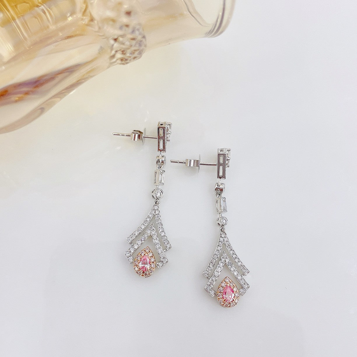 18K Pink Diamond Waterdrop Triangle Earrings - Jeweler.Jewelry