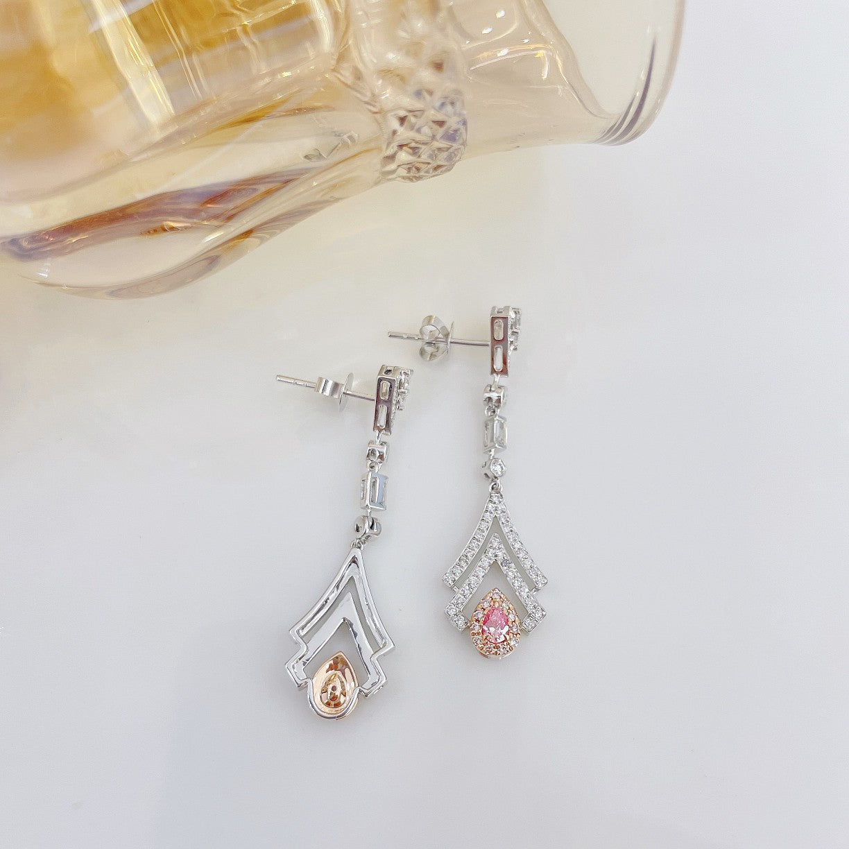 18K Pink Diamond Waterdrop Triangle Earrings - Jeweler.Jewelry