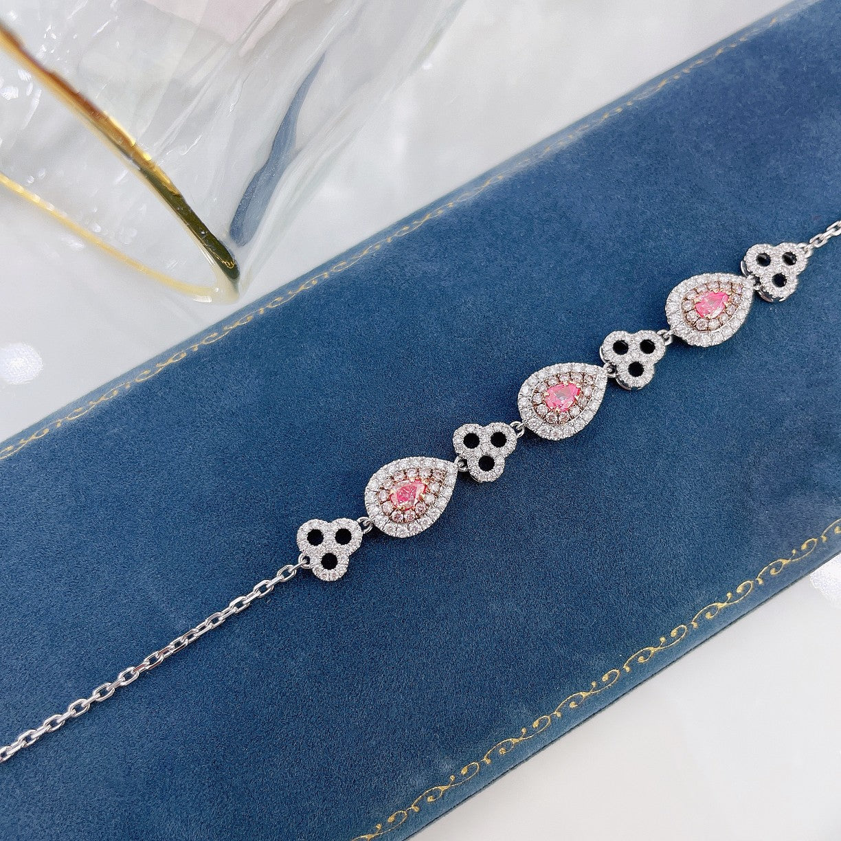 18K Pink Diamond Waterdrop Triple-Loop Bracelet - Luxury Jewelry - Pink Diamond Bracelet