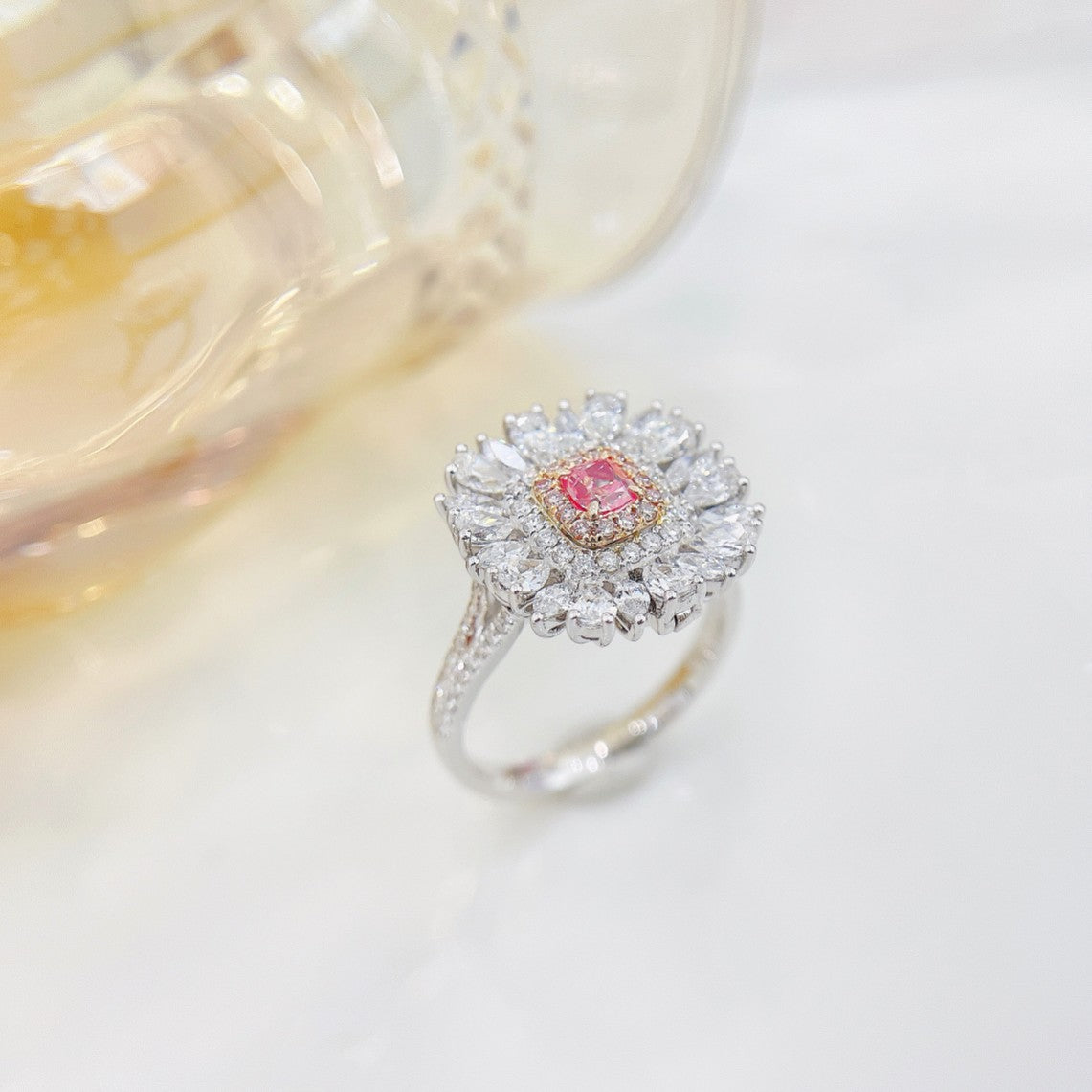 18K Pink Diamond Y-Arm Ring with AGL Certificate - Luxurious Jewelry - Pink Diamond Ring