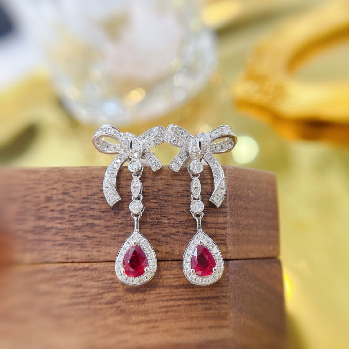 18K Red Gemstone Bowknot Tassel Earrings - ED042-C Jeweler.Jewelry