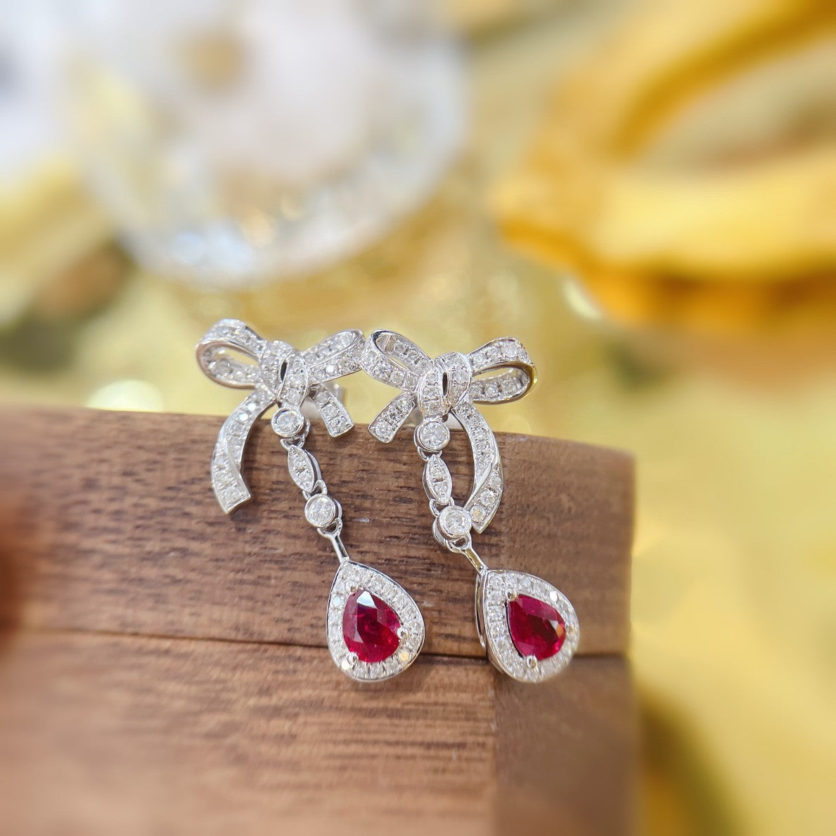 18K Red Gemstone Bowknot Tassel Earrings - ED042-C Jeweler.Jewelry