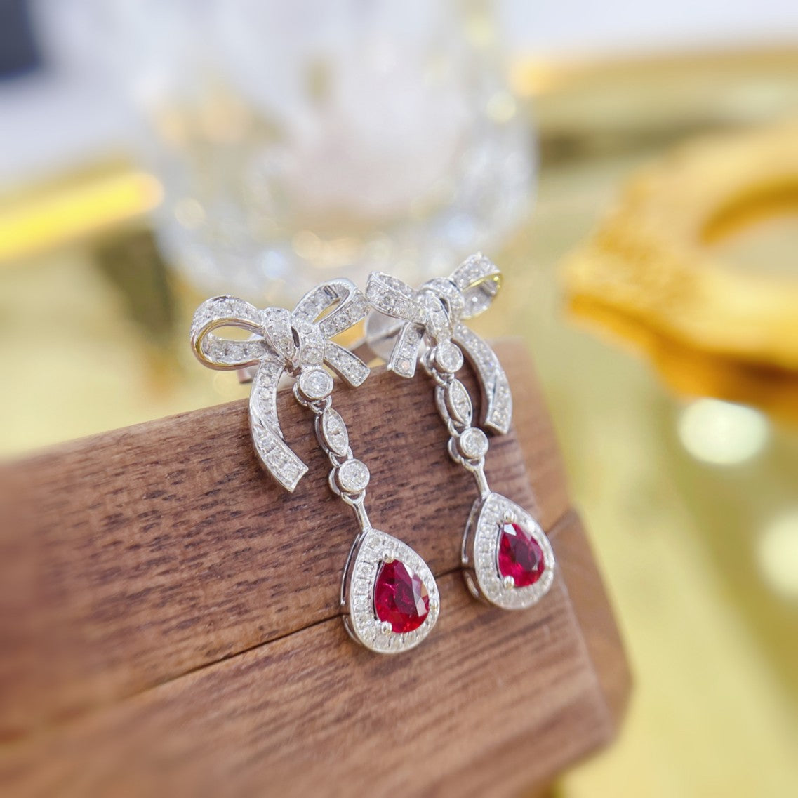 18K Red Gemstone Bowknot Tassel Earrings - ED042-C Jeweler.Jewelry