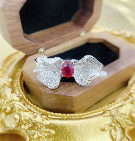 18K Red Gemstone Butterfly Petal Three-Way Wear Jewelry - Red Treasure Ring