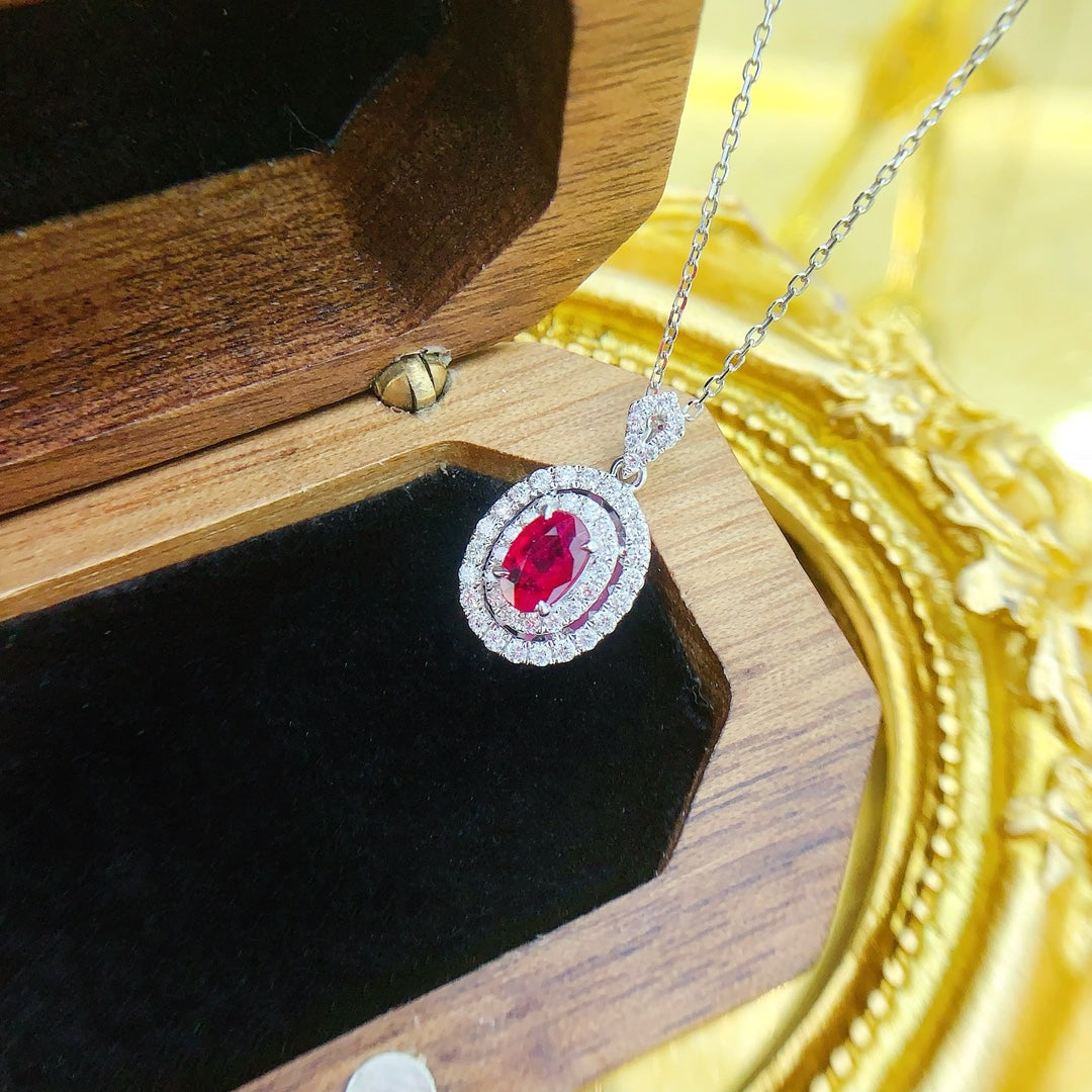 18K Red Gemstone Double-Layered Hollow Out Pendant Necklace - Red Treasure Necklace