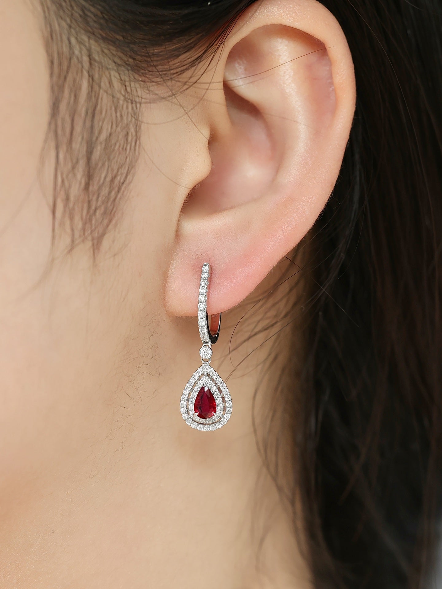 18K Red Gemstone Drop Double Layer Hollow-Out Surrounding Earrings Jeweler.Jewelry