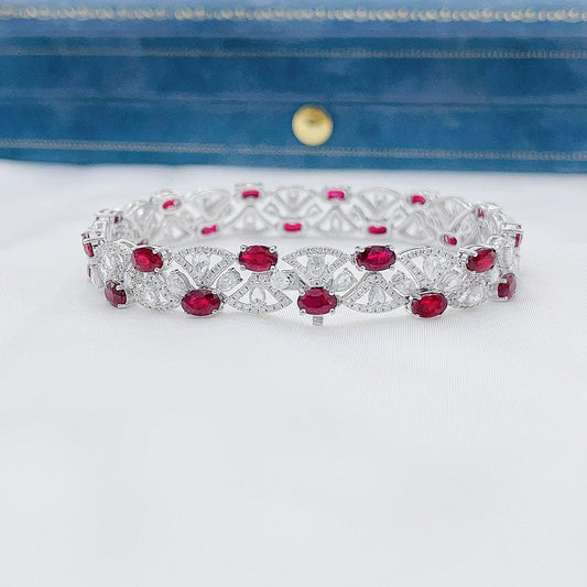 18K Red Gemstone Elliptical Fan-Shaped Bracelet - Luxury Jewelry - Red Treasure Bracelet