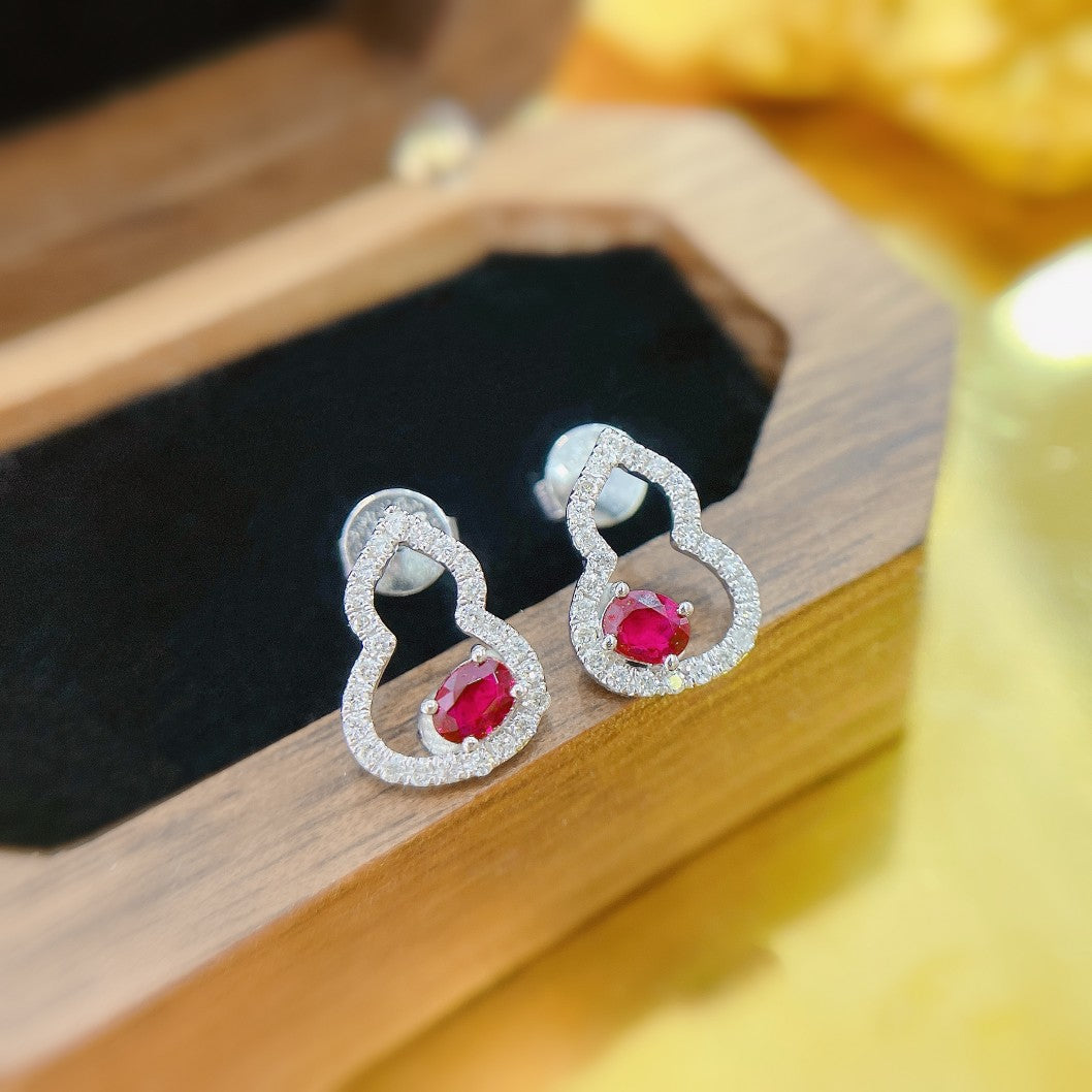 18K Red Gemstone Elliptical Gourd Earrings | Fine Jewelry Jeweler.Jewelry