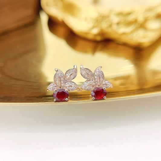 18K Red Gemstone Elliptical Leaf Earrings - ED048-C Jeweler.Jewelry