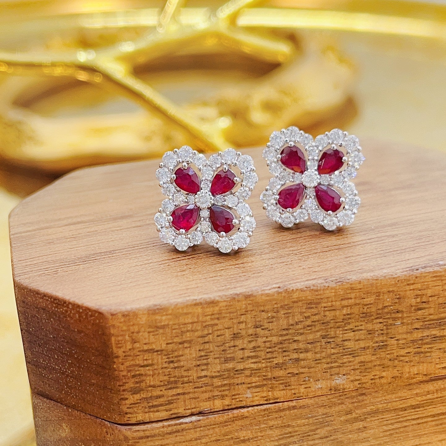 18K Red Gemstone Four-Leaf Clover Drop Earrings - Luxury Jewelry Jeweler.Jewelry