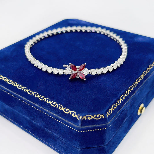 18K Red Gemstone Full Diamond Four-Leaf Clover Bracelet - Luxury Jewelry - Red Treasure Bracelet