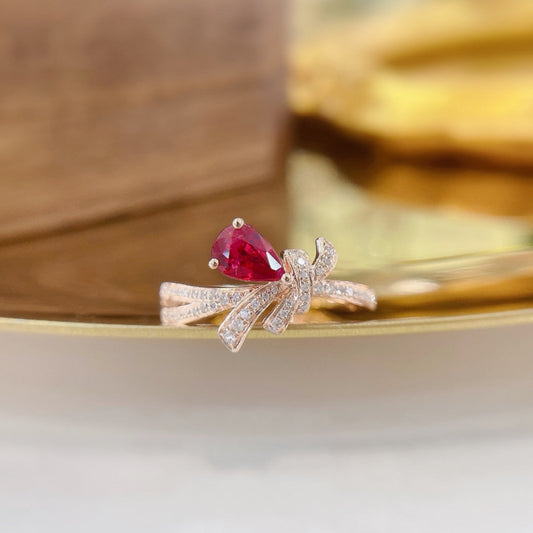 18K Red Gemstone Irregular Drop Shape Twisted Arm Ring | Unique Jewelry Piece - Red Treasure Ring