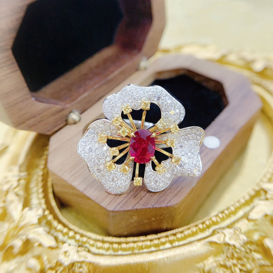 18K Red Gemstone Petal Ring with AIGS Certificate | Premium Jewelry - Red Treasure Ring