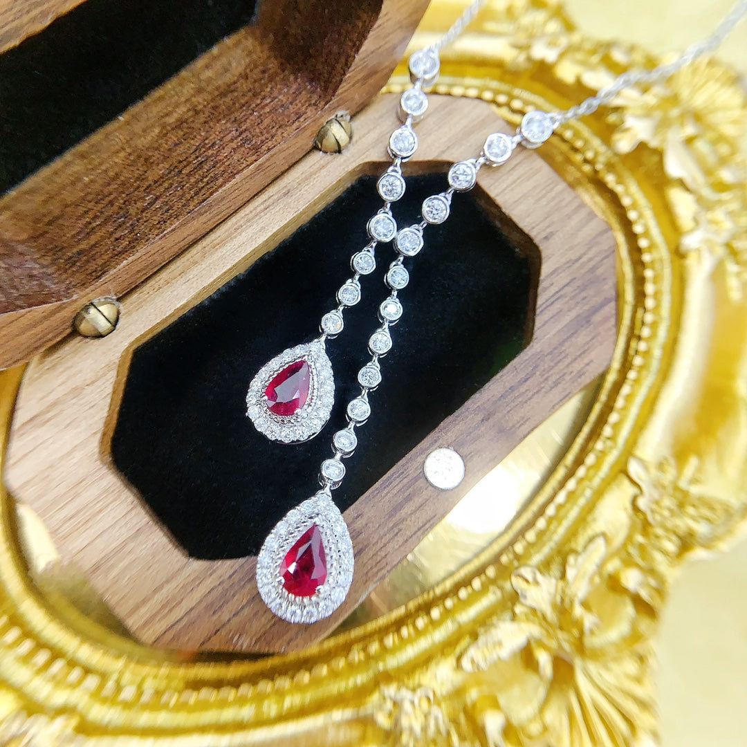 18K Red Gemstone Waterdrop Bubble Pendant Necklace - Red Treasure Necklace