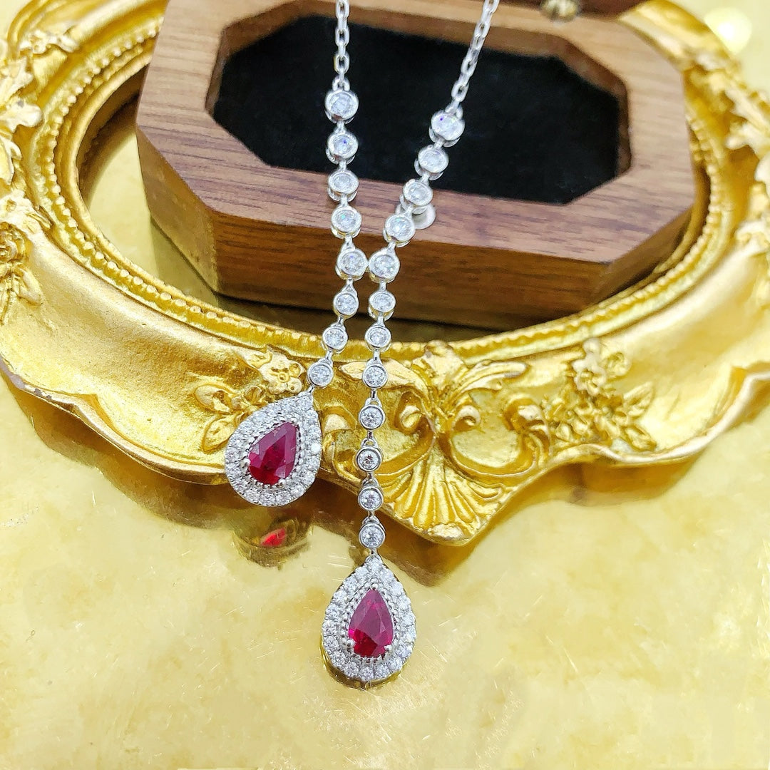 18K Red Gemstone Waterdrop Bubble Pendant Necklace - Red Treasure Necklace