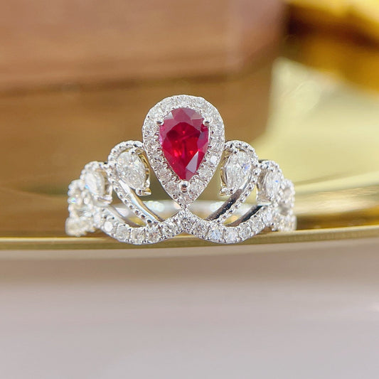 18K Red Gemstone Waterdrop Chaumet-Inspired Ring | Premium Jewelry - Red Treasure Ring