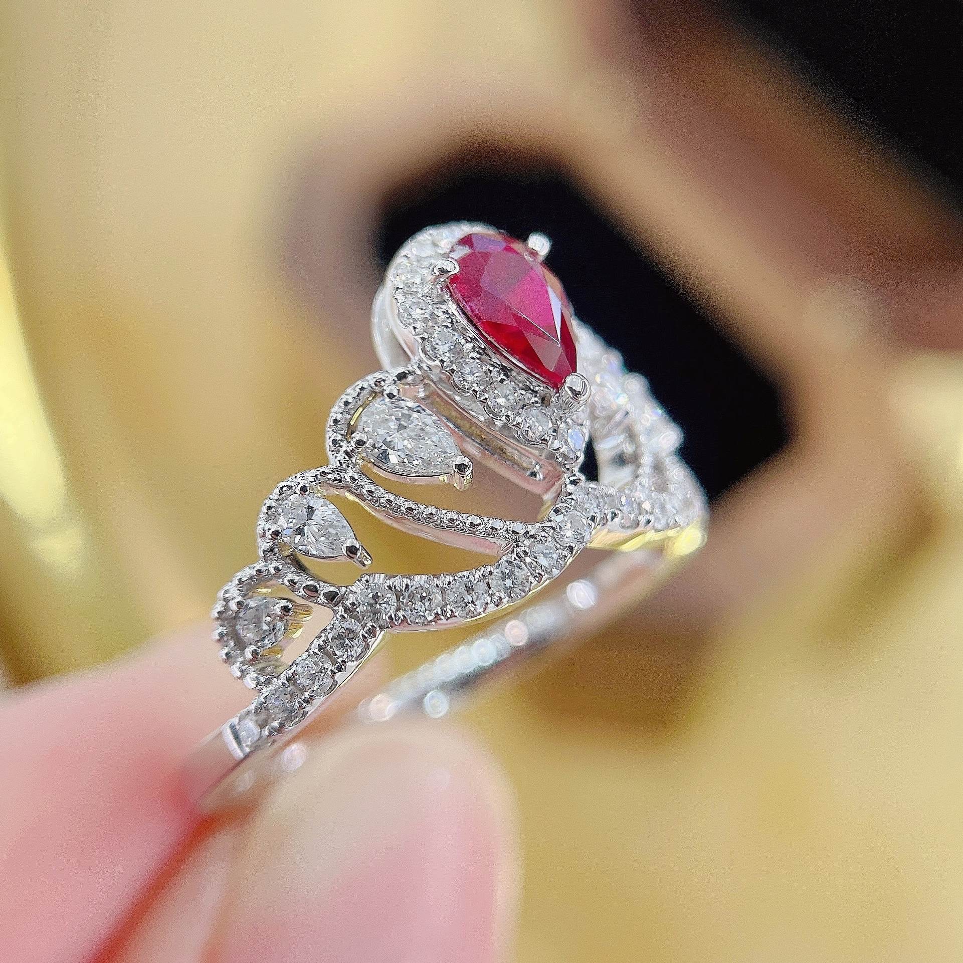 18K Red Gemstone Waterdrop Chaumet-Inspired Ring | Premium Jewelry - Red Treasure Ring