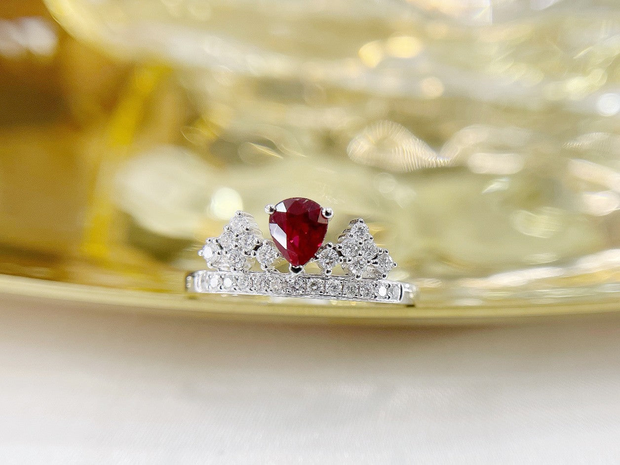 18K Red Gemstone Waterdrop Crown Ring - Luxury Jewelry - Red Treasure Ring