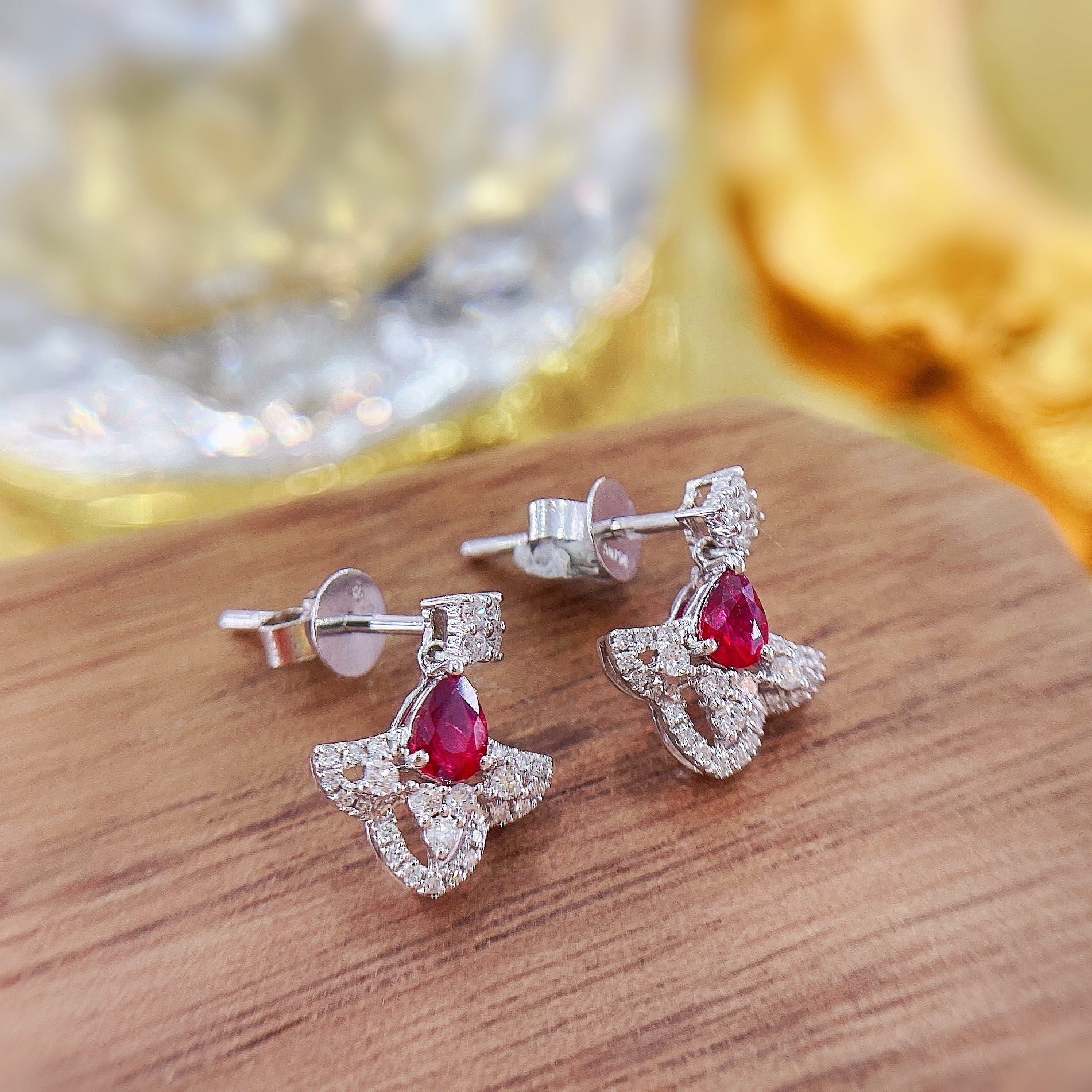 18K Red Gemstone Waterdrop Dress Earrings Jewelry Jeweler.Jewelry