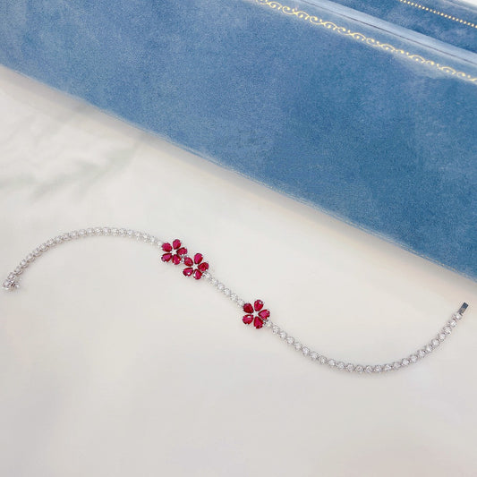 18K Red Gemstone Waterdrop Five-Flower Bracelet - Luxury Jewelry - Red Treasure Bracelet