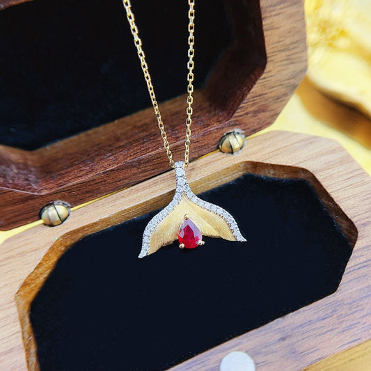 18K Red Gemstone Waterdrop Mermaid Tail Pendant Jewelry - Red Treasure Necklace