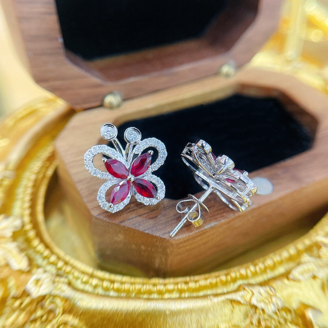 18K Red Gold Butterfly Earrings with Horse Eye Stones - Luxurious Jewelry Jeweler.Jewelry