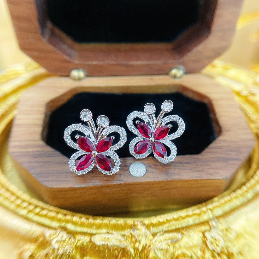 18K Red Gold Butterfly Earrings with Horse Eye Stones - Luxurious Jewelry Jeweler.Jewelry