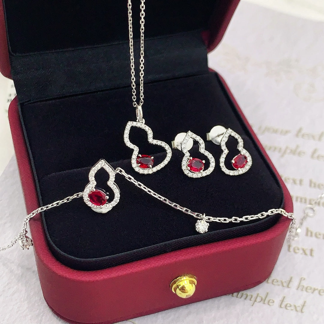 18K Red Gold Butterfly Jewelry Set with Horse Eye Stones - Red Treasure Set Series