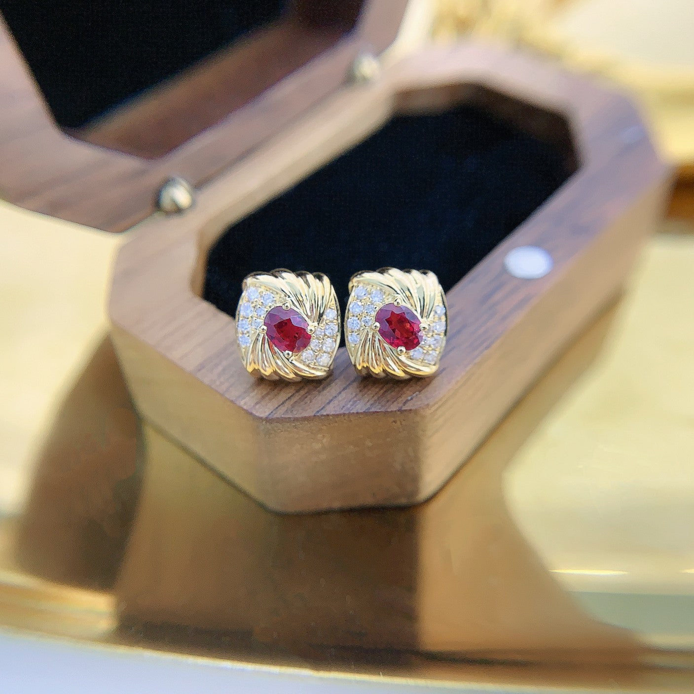 18K Red Ruby Diamond-Cut Earrings | Luxury Jewelry Jeweler.Jewelry