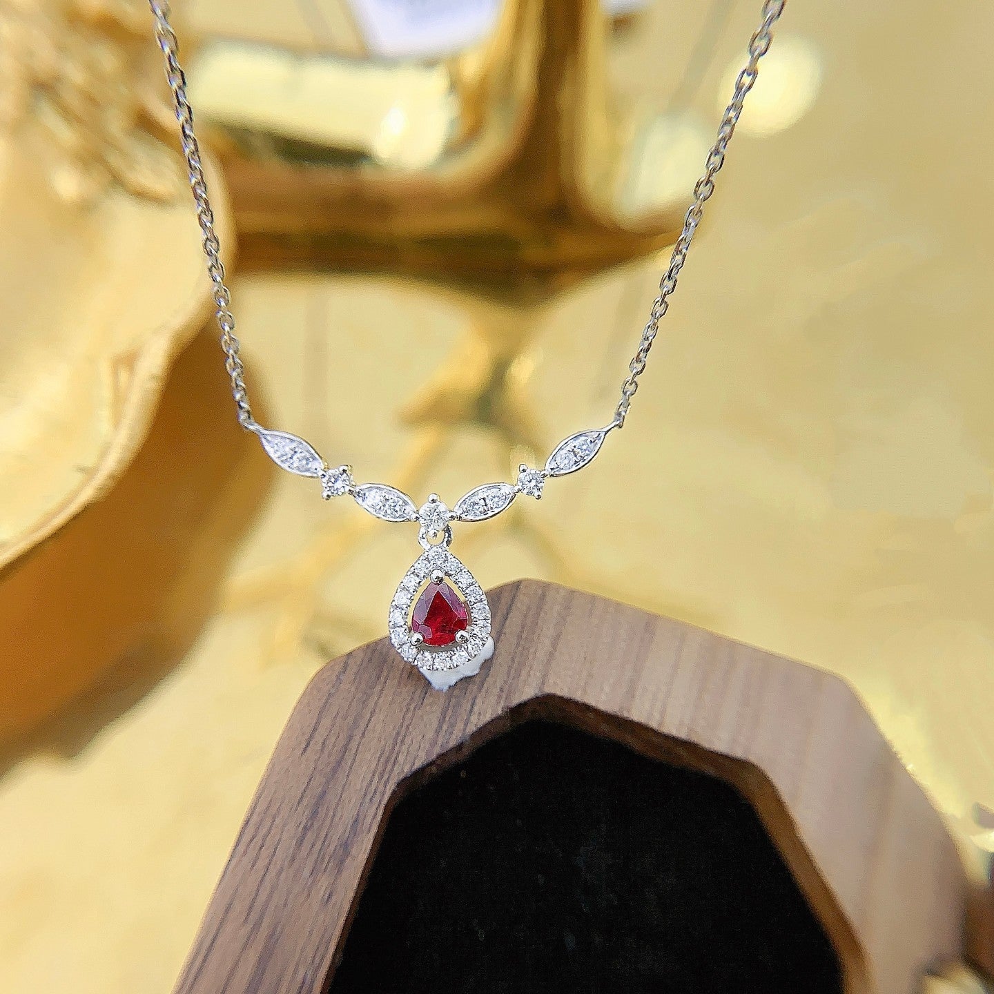 18K Red Ruby Drop V Necklace - Elegant Jewelry Piece - Red Treasure Necklace