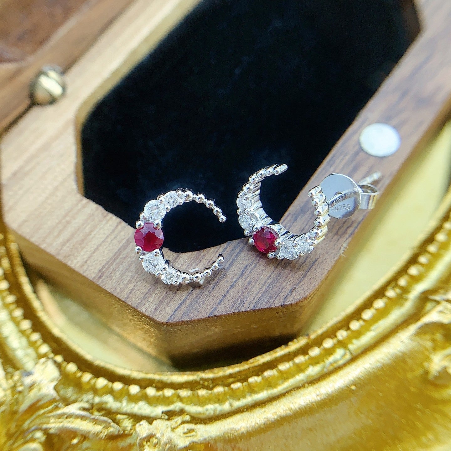 18K Rose Gold C-Shape Ruby Earrings with Diamond Accents Jeweler.Jewelry