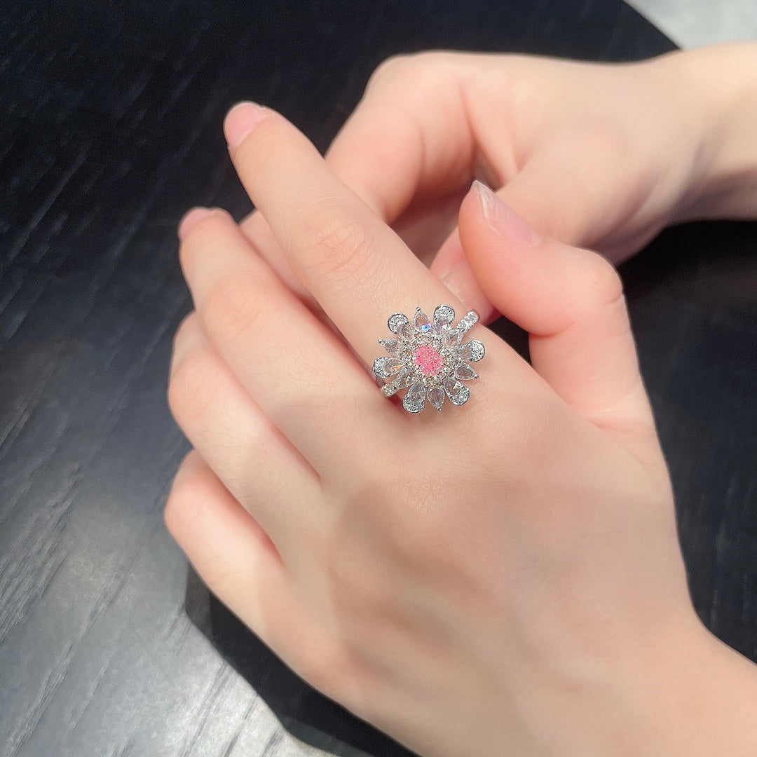 18K Rose Gold Diamond Cushion-Cut Flower Ring with AGL Certificate - Luxury Jewelry - Pink Diamond Ring