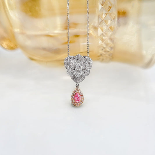 18K Rose Gold Diamond Drop Pendant with Earl Flower Design - Elegant Jewelry - Pink Diamond Necklace