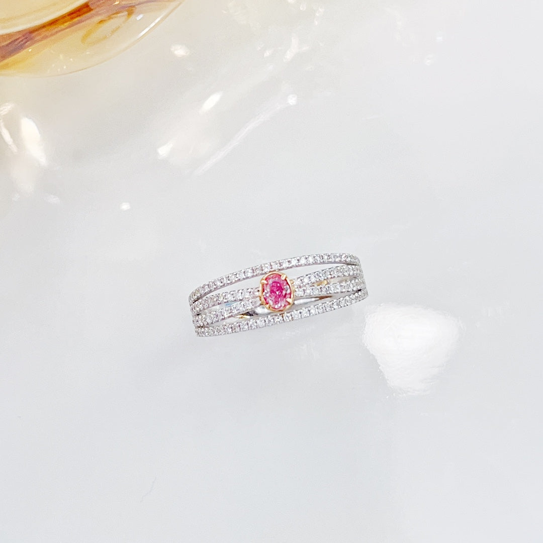 18K Rose Gold Diamond Oval Single Row Ring - Elegant Jewelry Piece - Pink Diamond Ring