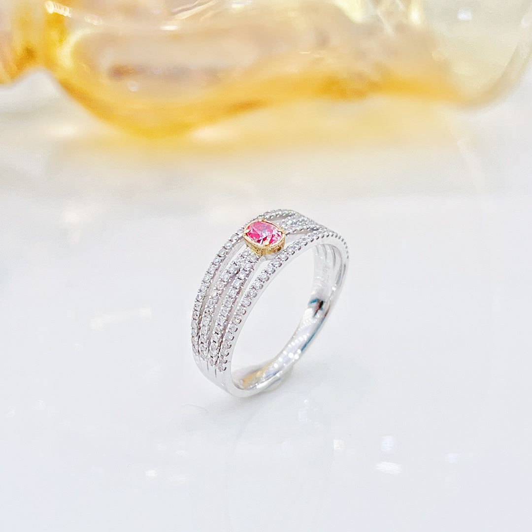 18K Rose Gold Diamond Oval Single Row Ring - Elegant Jewelry Piece - Pink Diamond Ring