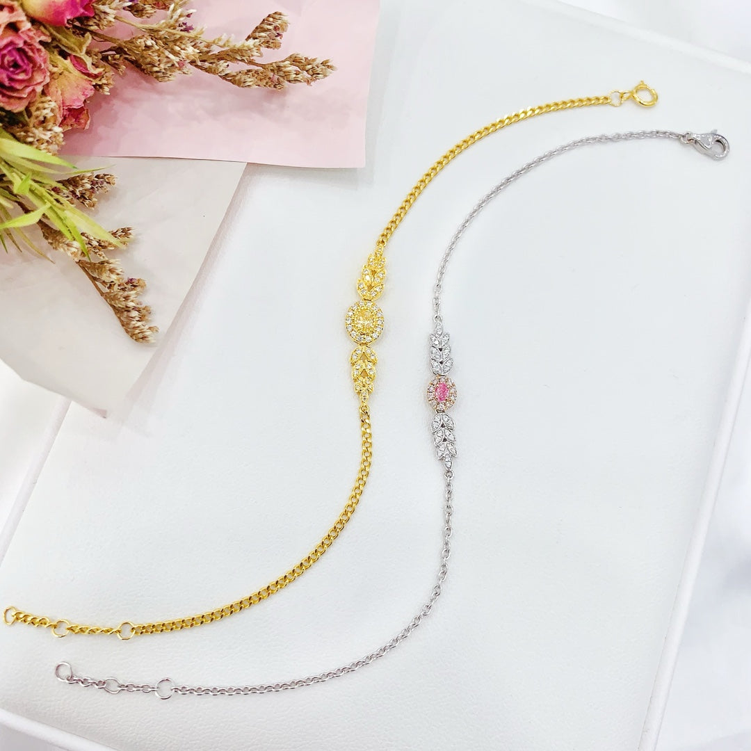 18K Rose Gold Diamond Oval Wheat Chain Bracelet - Luxurious Jewelry - Pink Diamond Bracelet