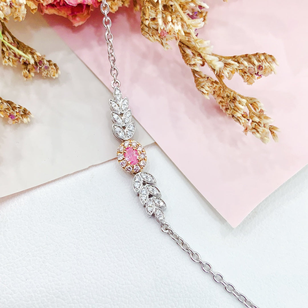 18K Rose Gold Diamond Oval Wheat Chain Bracelet - Luxurious Jewelry - Pink Diamond Bracelet