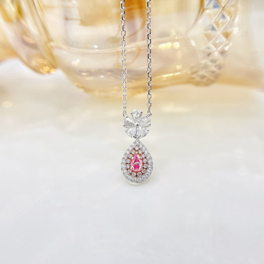 18K Rose Gold Diamond Waterdrop Rose Pendant Necklace - Jewelry - Pink Diamond Necklace