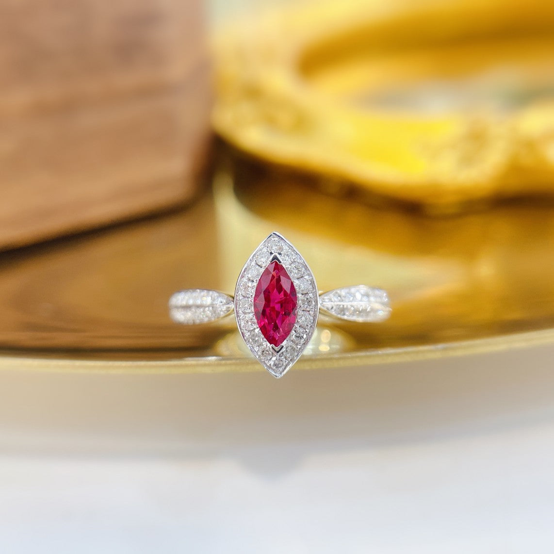 18K Rose Gold Double Row Diamond Ring with Horse Eye Design - Premium Jewelry - Red Treasure Ring