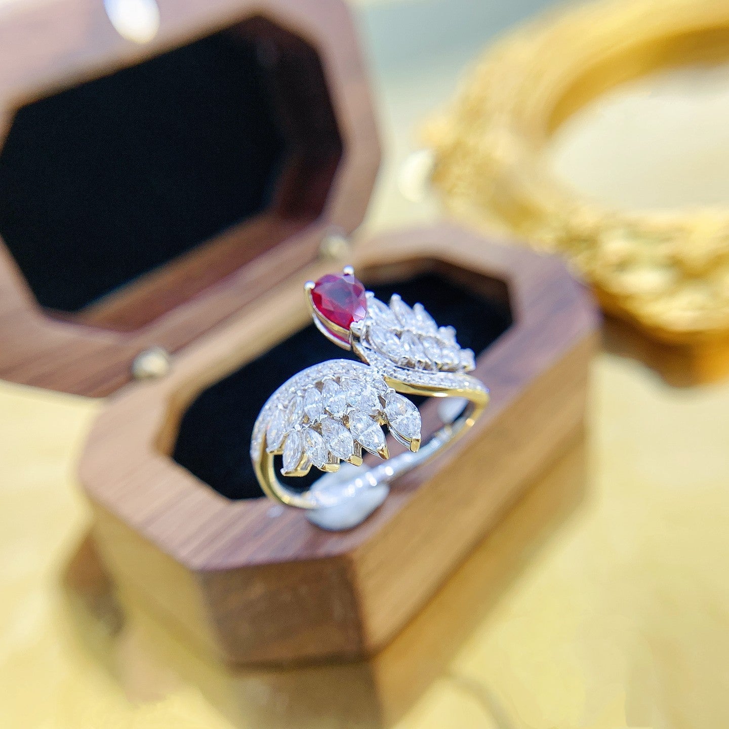 18K Rose Gold Double Row Marquise Ruby Ring | Fine Jewelry - Red Treasure Ring