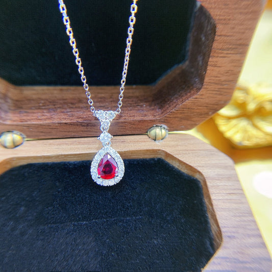 18K Rose Gold Elegant Teardrop Pendant Jewelry - Red Treasure Necklace