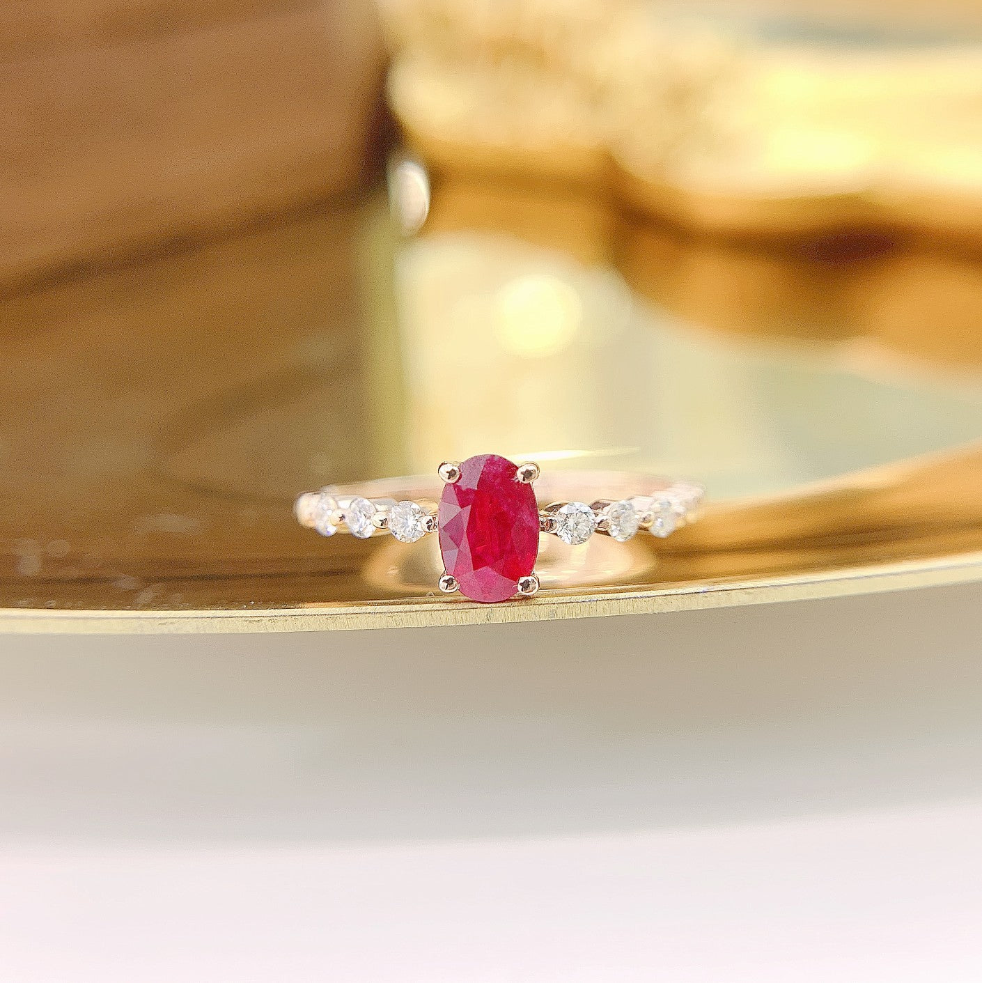 18K Rose Gold Elliptical Bead Arm Ring with Ruby - Fine Jewelry - Red Treasure Ring