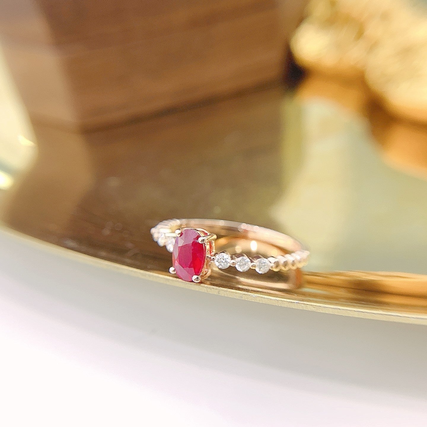 18K Rose Gold Elliptical Bead Arm Ring with Ruby - Fine Jewelry - Red Treasure Ring