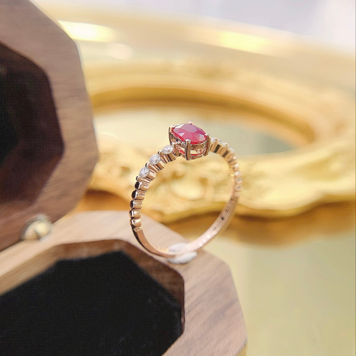 18K Rose Gold Elliptical Bead Arm Ring with Ruby - Fine Jewelry - Red Treasure Ring