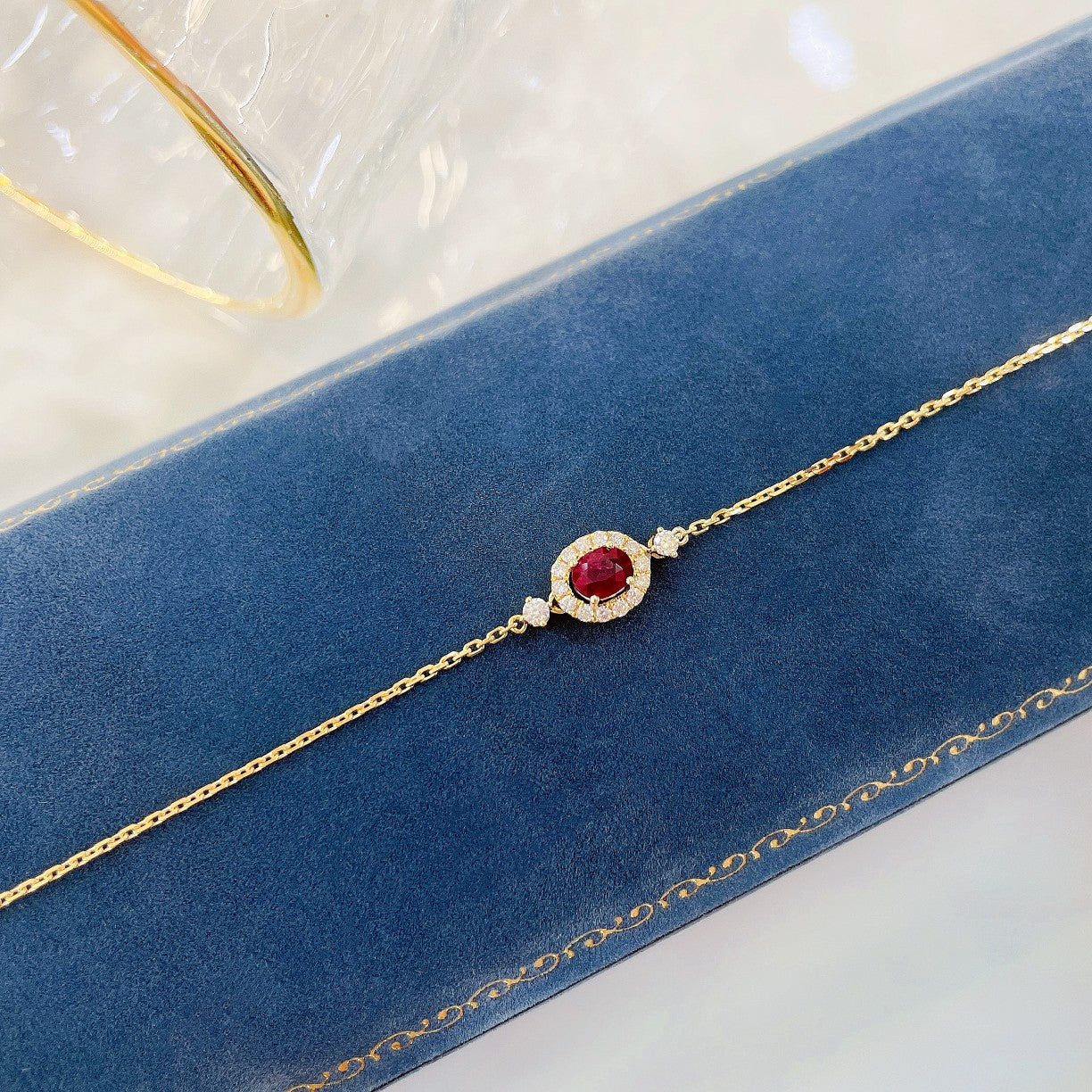 18K Rose Gold Elliptical Double Round Diamond Ruby Bracelet - Luxury Jewelry - Red Treasure Bracelet