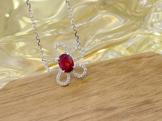 18K Rose Gold Elliptical Five-Flower Pendant with Rubies – XL013-C - Red Treasure Necklace