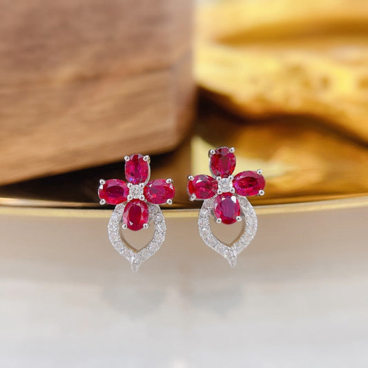 18K Rose Gold Elliptical Four-Leaf Clover Earrings with Rubies Jeweler.Jewelry